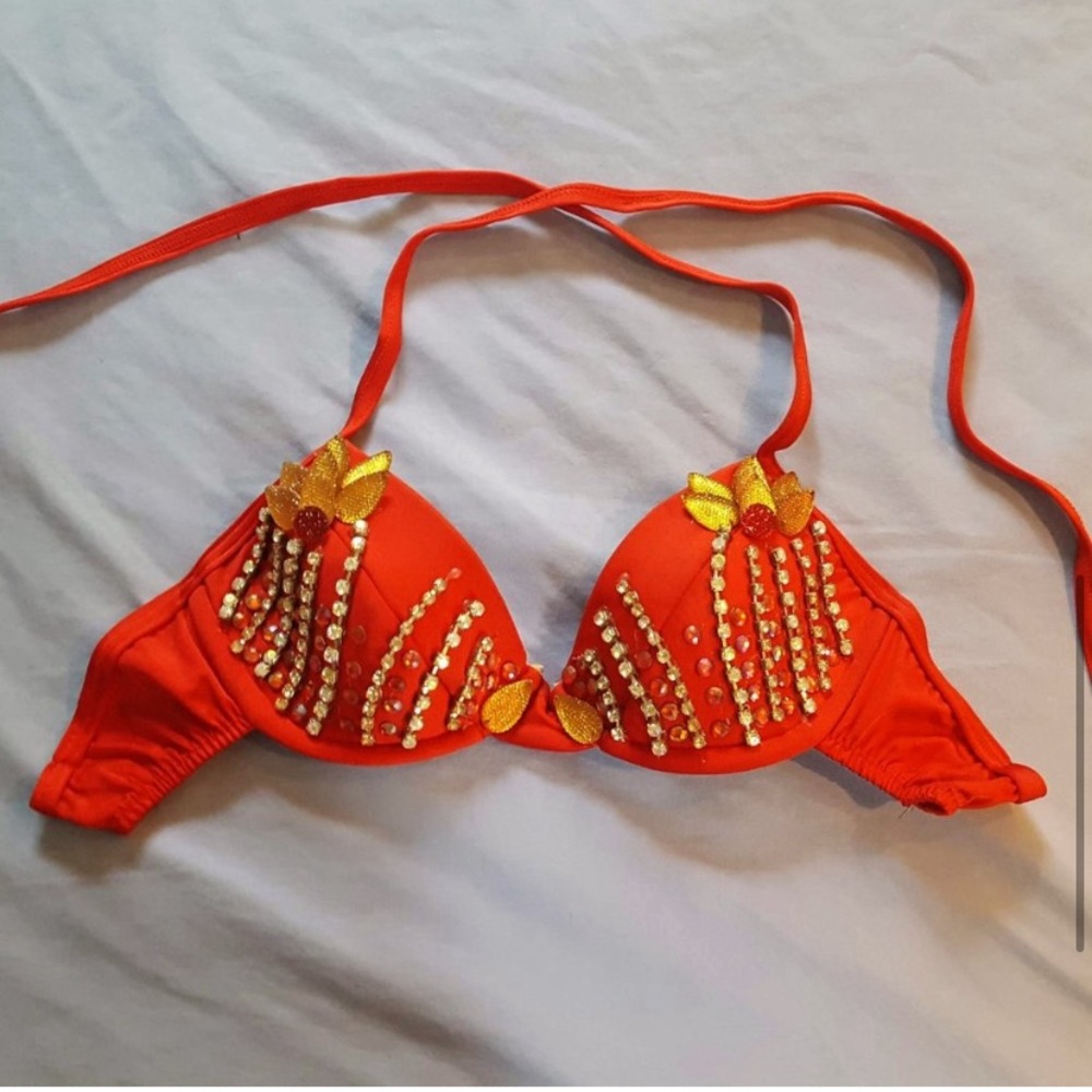 Dolls Kill Red Beaded Bikini Top with Rainbow Sheer Sarong - Picture 2 of 11